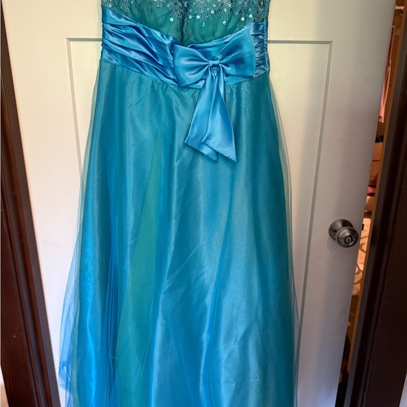 Deb Turquoise Prom Dress with Bow - Picture 1 of 3